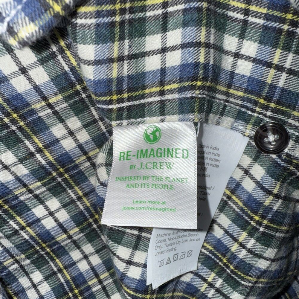 J.Crew Mens Flannel Blue Green White Plaid Long Sleeve Shirt Botton Down Size M - Picture 7 of 10